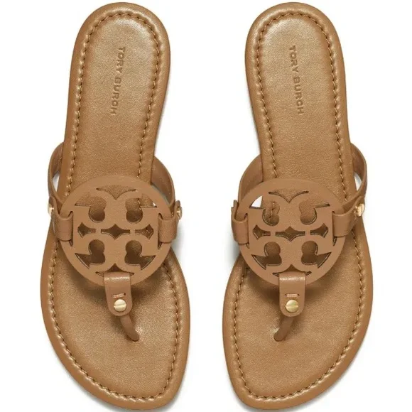 Tory Burch Miller Sandal Thong Patent Calf Leather Sandals Tan - Picture 11 of 11